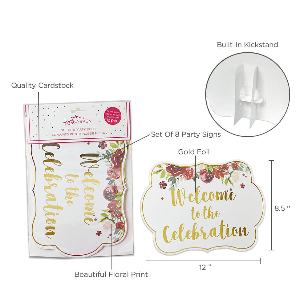 Burgundy Blush Floral Party Décor Sign Kit (Set of 8) - Alternate Image 3 | My Wedding Favors