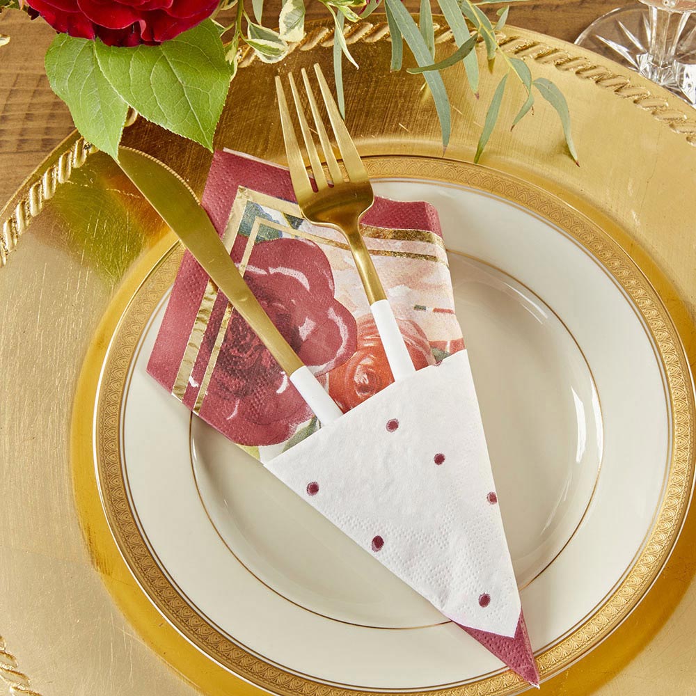 Burgundy Blush Floral 2 Ply Paper Napkins (Set of 30) - Alternate Image 2 | My Wedding Favors