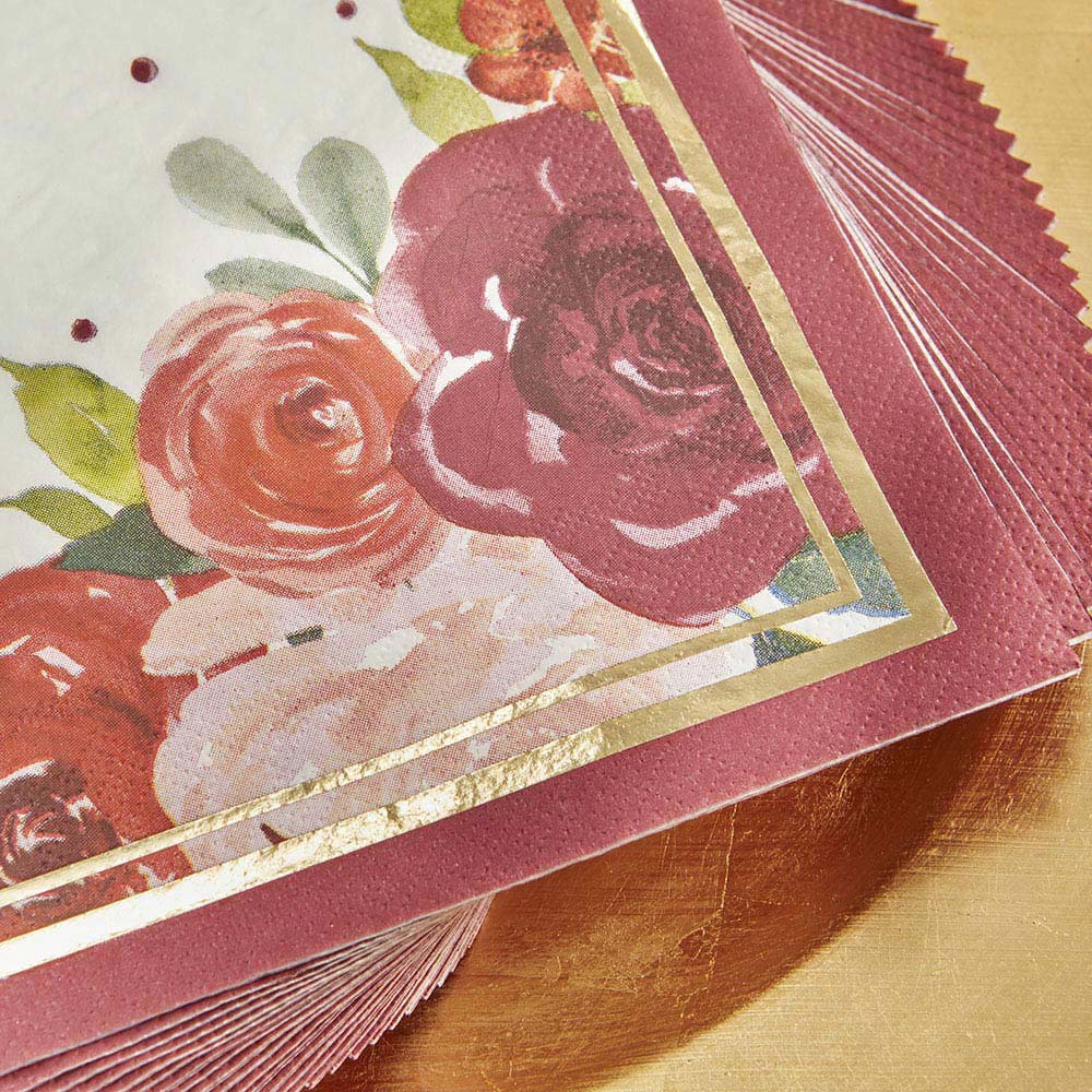 Burgundy Blush Floral 2 Ply Paper Napkins (Set of 30) - Alternate Image 3 | My Wedding Favors
