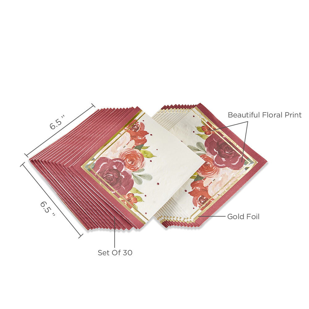 Burgundy Blush Floral 2 Ply Paper Napkins (Set of 30) - Alternate Image 6 | My Wedding Favors