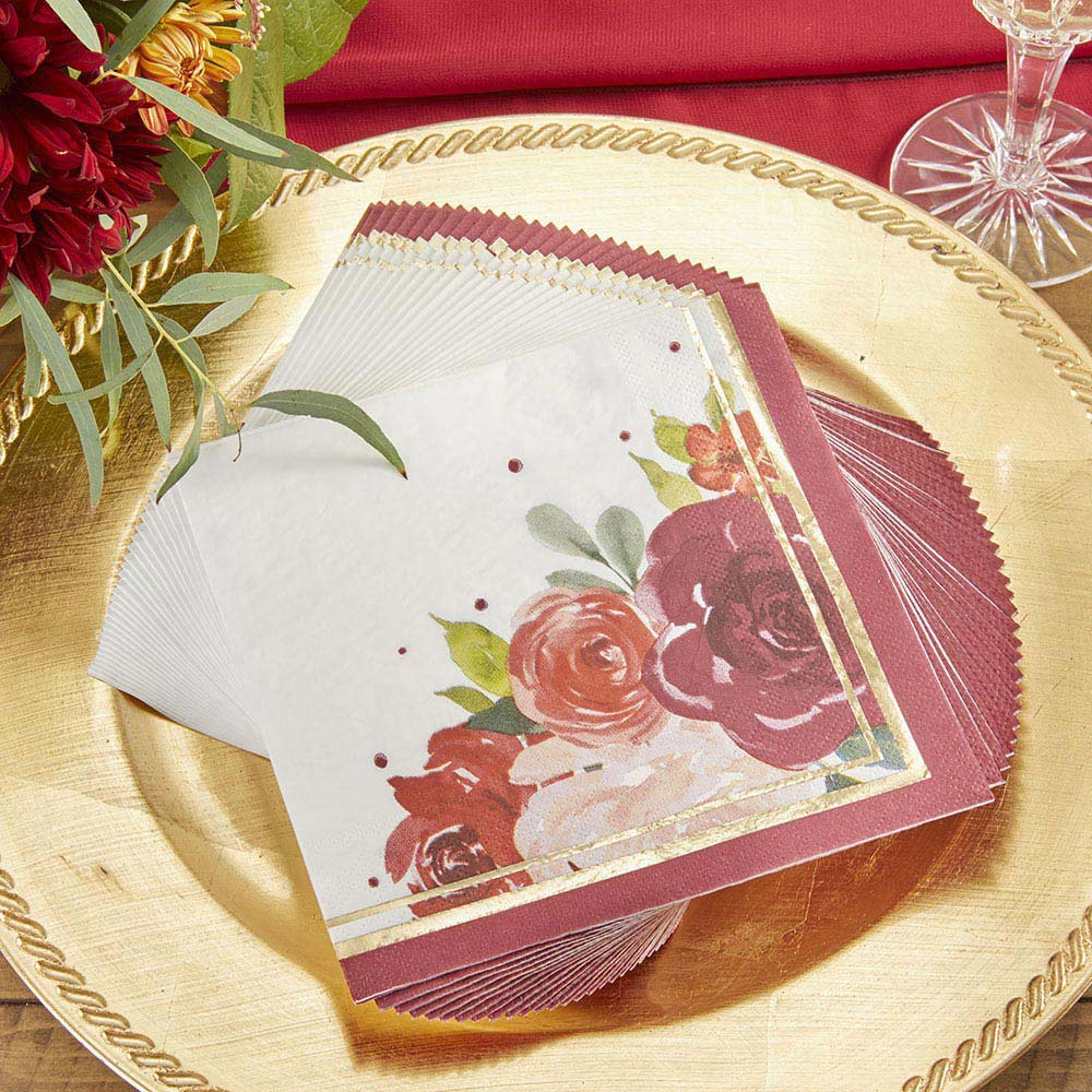 Burgundy Blush Floral 2 Ply Paper Napkins (Set of 30) - Alternate Image 7 | My Wedding Favors