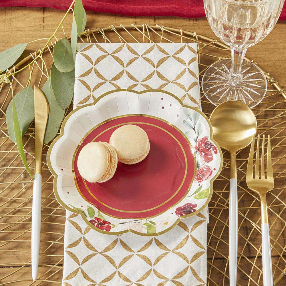 Burgundy Blush Floral 7 in. Premium Paper Plates (Set of 16) - Main Image | My Wedding Favors