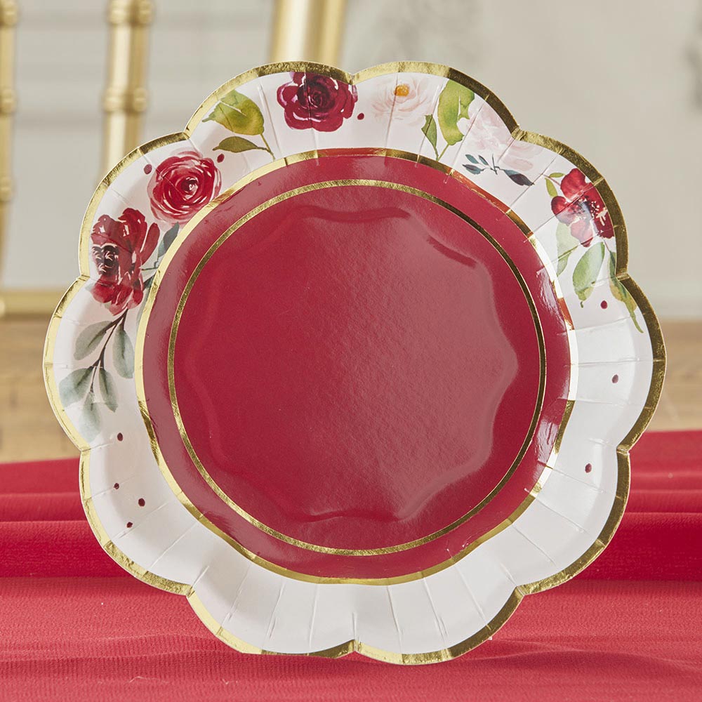 Burgundy Blush Floral 7 in. Premium Paper Plates (Set of 16) - Alternate Image 5 | My Wedding Favors
