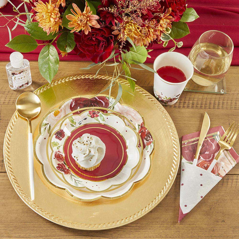 Burgundy Blush Floral 7 in. Premium Paper Plates (Set of 16) - Alternate Image 6 | My Wedding Favors