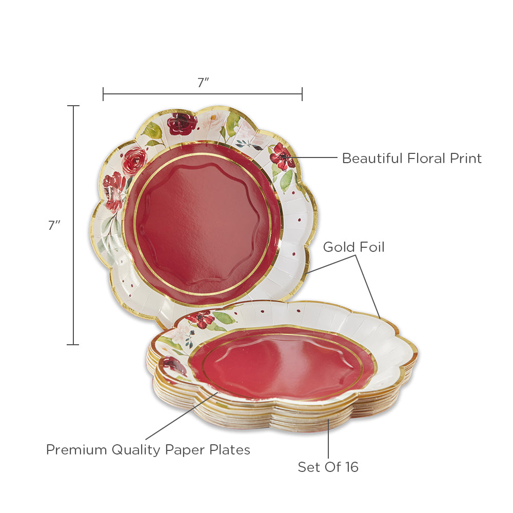 Burgundy Blush Floral 7 in. Premium Paper Plates (Set of 16) - Alternate Image 3 | My Wedding Favors
