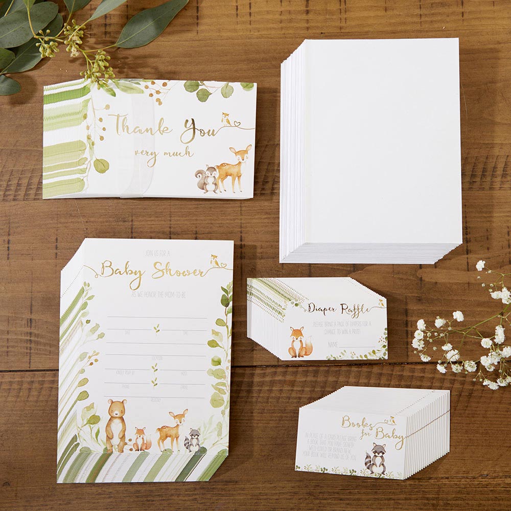 Woodland Baby Shower Invitation & Thank You Card Bundle (Set of 25) - Main Image | My Wedding Favors
