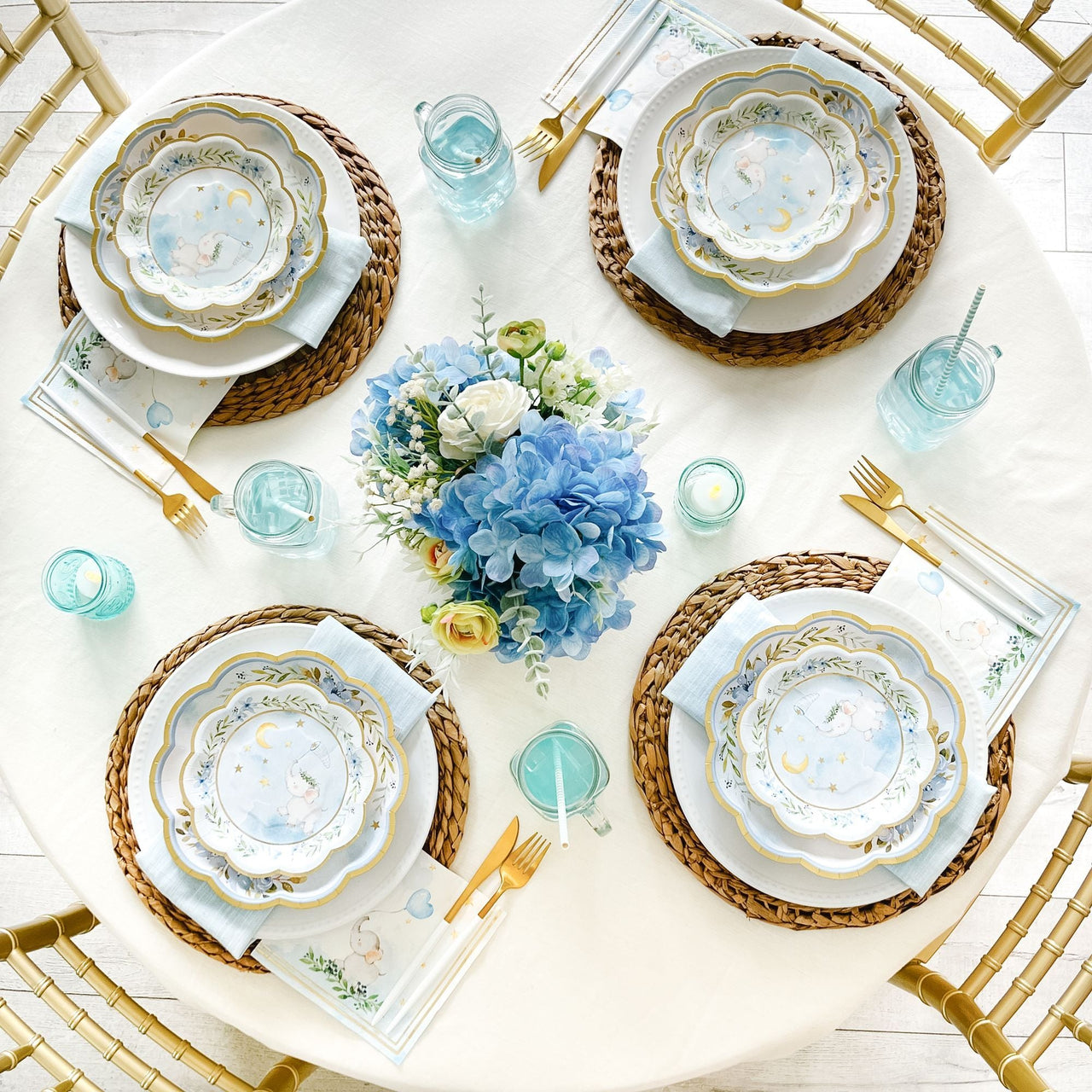 Blue Elephant Baby Shower 7 in. Premium Paper Plates (Set of 16) - Alternate Image 2 | My Wedding Favors