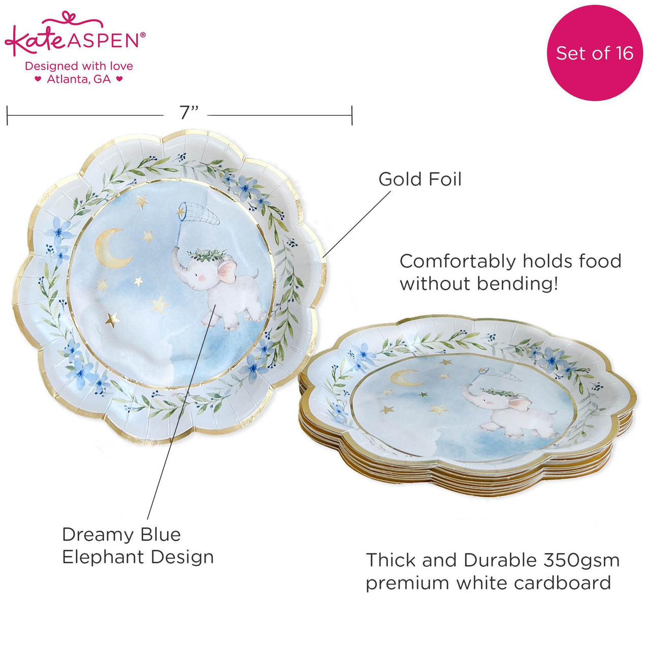 Blue Elephant Baby Shower 62 Piece Party Tableware Set (16 Guests) - Alternate Image 3 | My Wedding Favors
