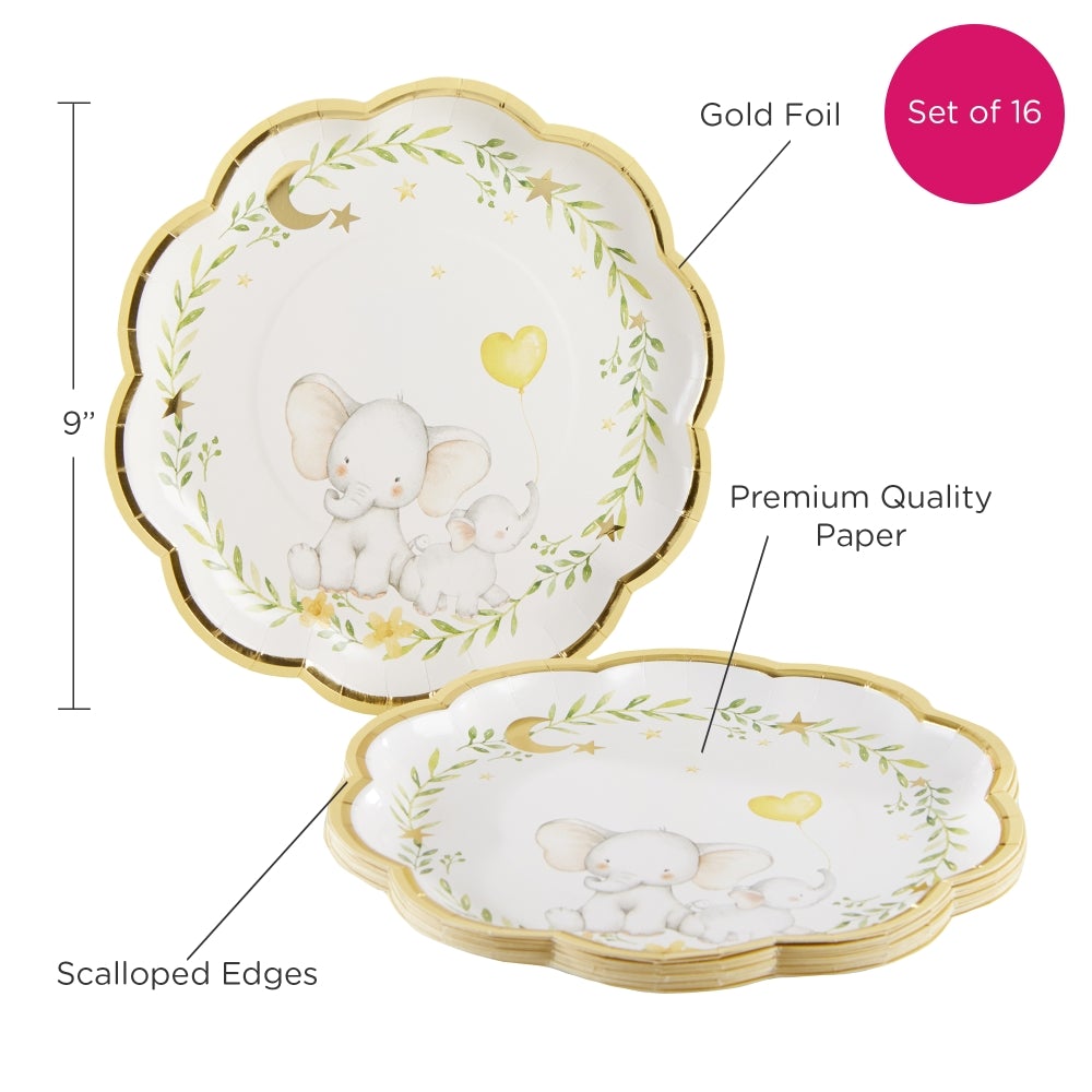 Yellow Elephant Baby Shower 7 in. Premium Paper Plates (Set of 16) - Alternate Image 6 | My Wedding Favors
