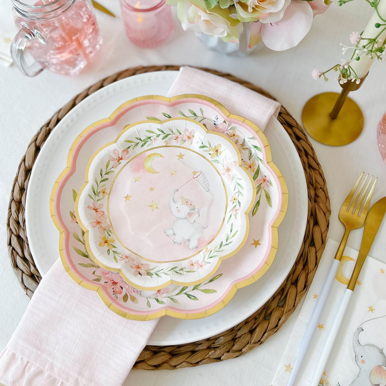 Pink Elephant Baby Shower 7 in. Premium Paper Plates (Set of 16) - Main Image | My Wedding Favors
