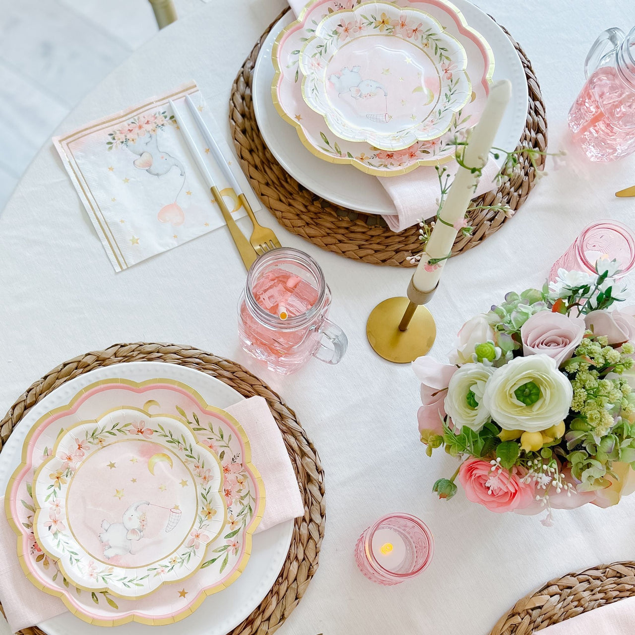 Pink Elephant Baby Shower 7 in. Premium Paper Plates (Set of 16) - Alternate Image 3 | My Wedding Favors