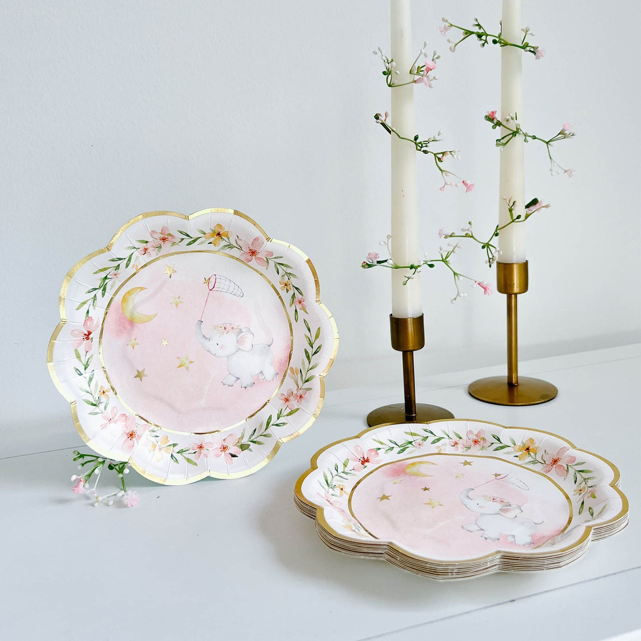 Pink Elephant Baby Shower 7 in. Premium Paper Plates (Set of 16) - Alternate Image 4 | My Wedding Favors