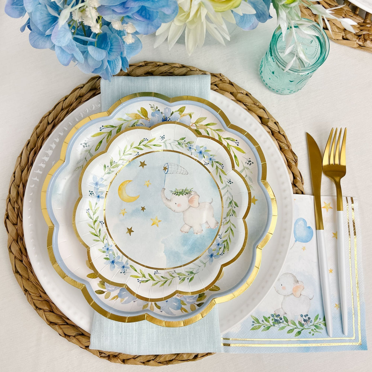 Blue Elephant Baby Shower 9 in. Premium Paper Plates (Set of 16) - Alternate Image 3 | My Wedding Favors