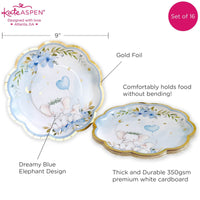 Thumbnail for Blue Elephant Baby Shower 9 in. Premium Paper Plates (Set of 16) - Alternate Image 6 | My Wedding Favors