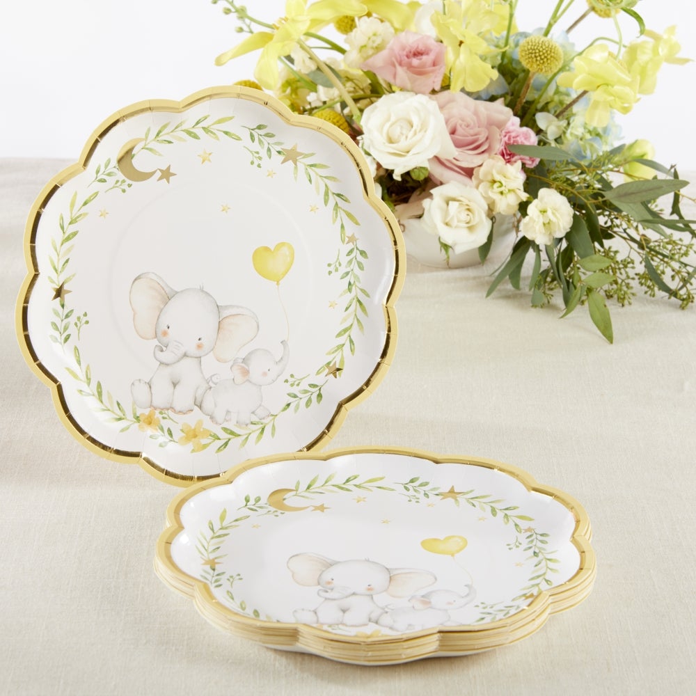 Yellow Elephant Baby Shower 9 in. Premium Paper Plates (Set of 16) - Main Image | My Wedding Favors