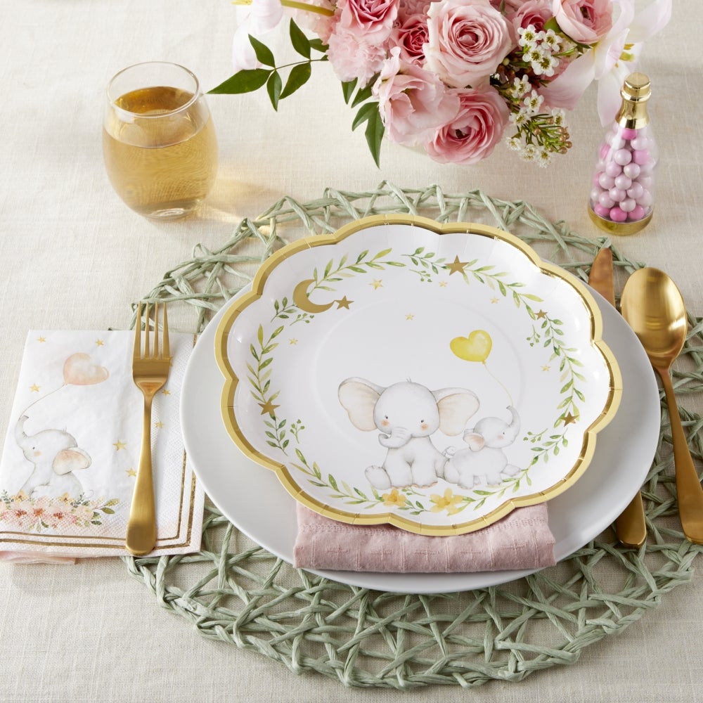 Yellow Elephant Baby Shower 9 in. Premium Paper Plates (Set of 16) - Alternate Image 2 | My Wedding Favors