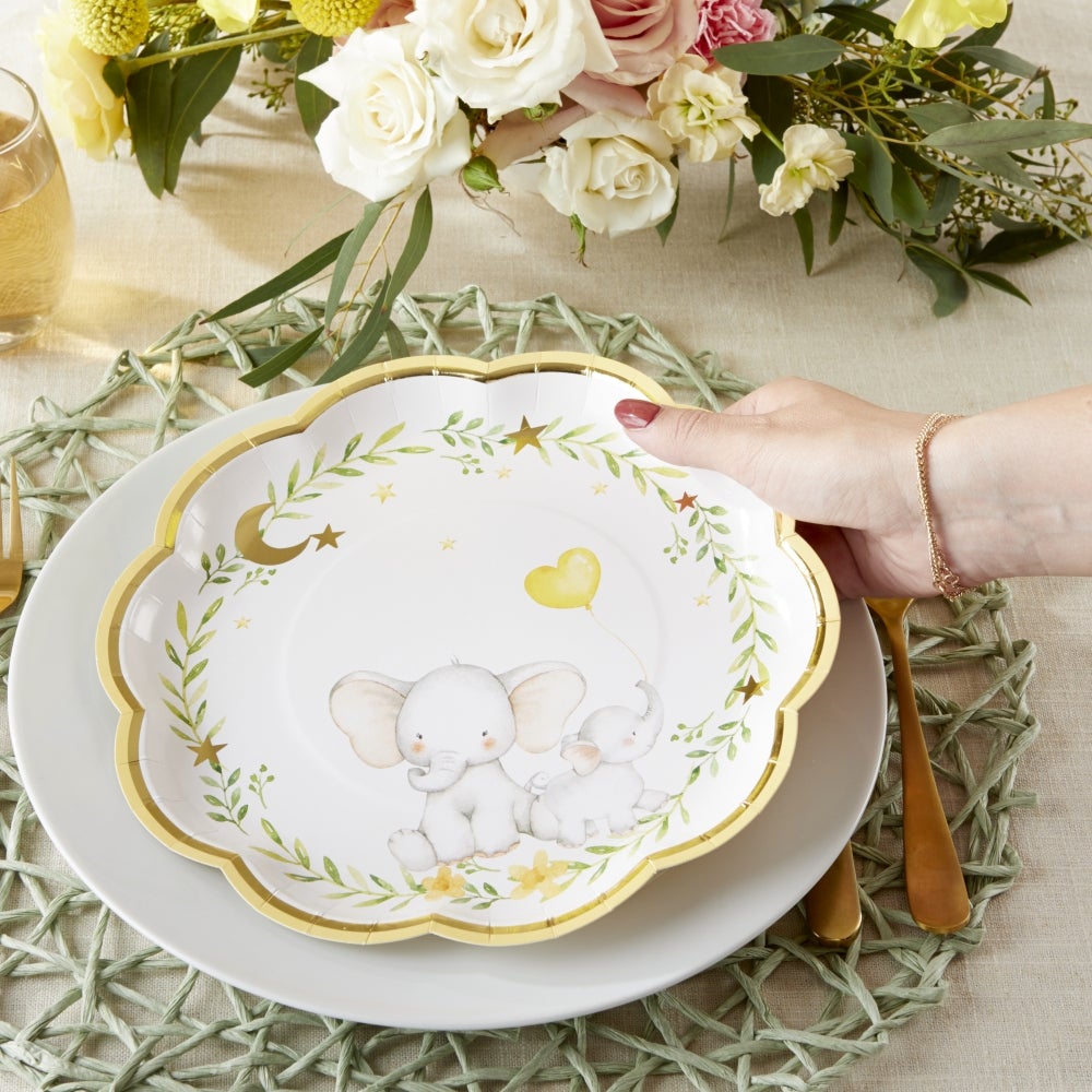 Yellow Elephant Baby Shower 9 in. Premium Paper Plates (Set of 16) - Alternate Image 4 | My Wedding Favors