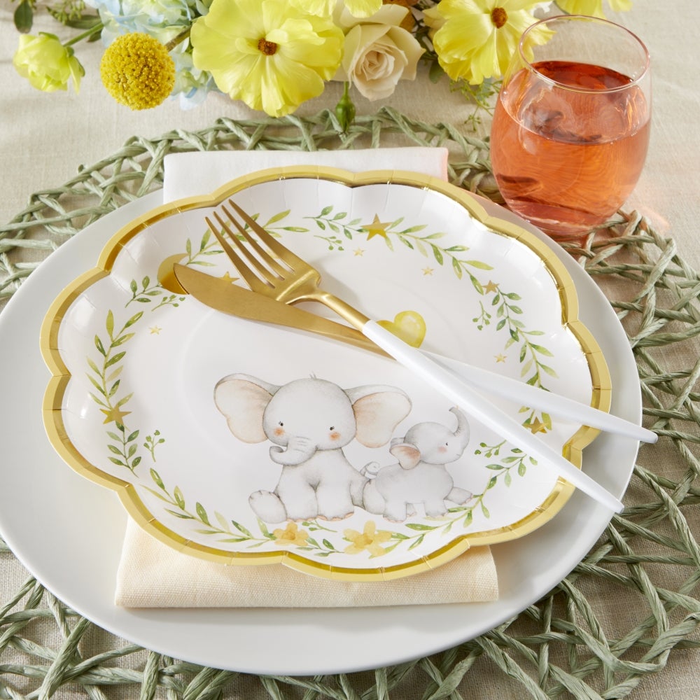 Yellow Elephant Baby Shower 9 in. Premium Paper Plates (Set of 16) - Alternate Image 5 | My Wedding Favors
