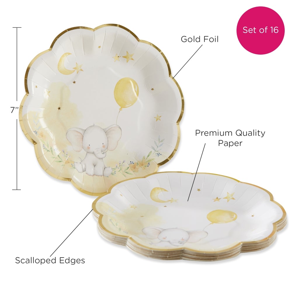 Yellow Elephant Baby Shower 9 in. Premium Paper Plates (Set of 16) - Alternate Image 6 | My Wedding Favors