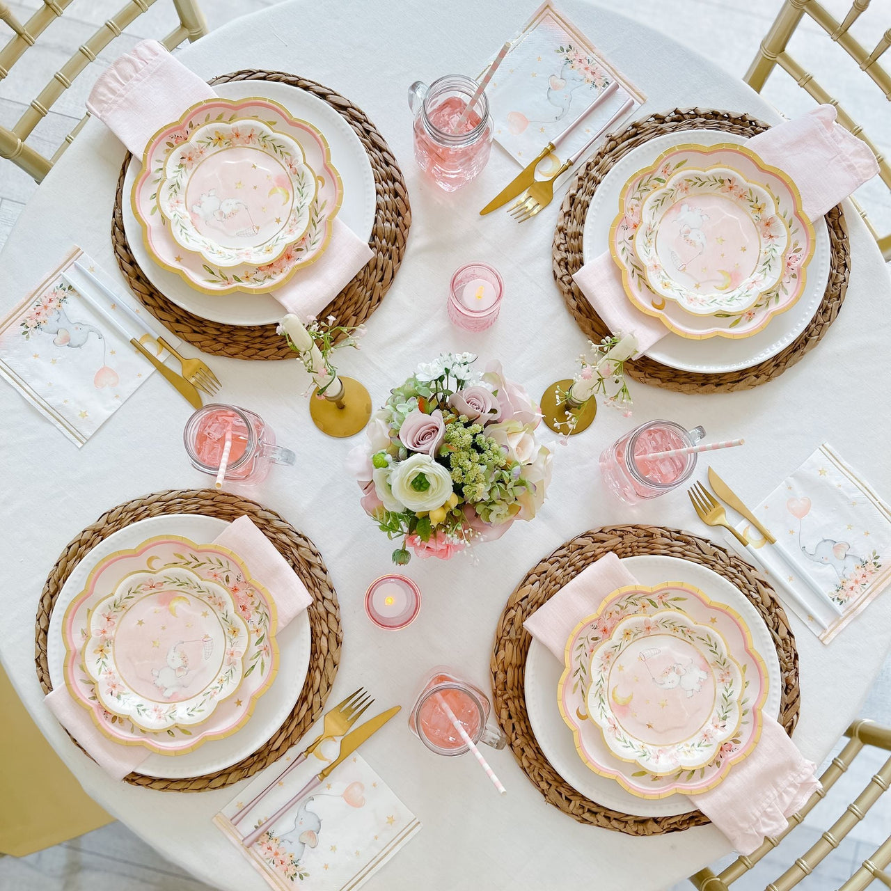Pink Elephant Baby Shower 9 in. Premium Paper Plates (Set of 16) - Alternate Image 2 | My Wedding Favors