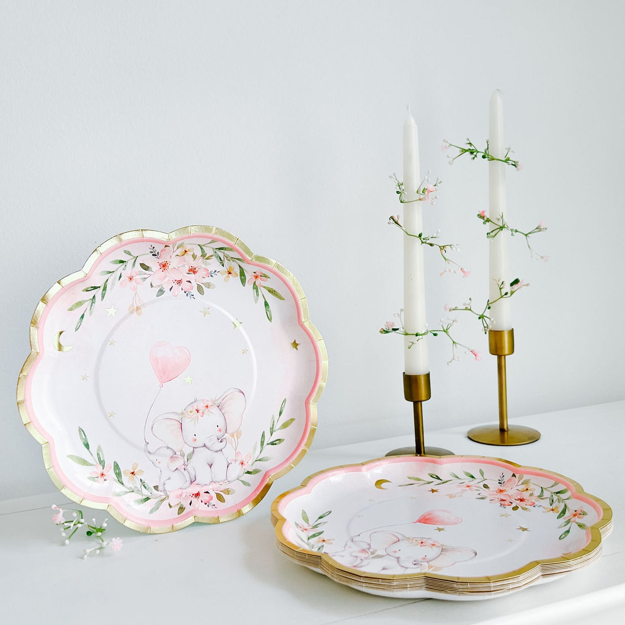 Pink Elephant Baby Shower 9 in. Premium Paper Plates (Set of 16) - Alternate Image 3 | My Wedding Favors