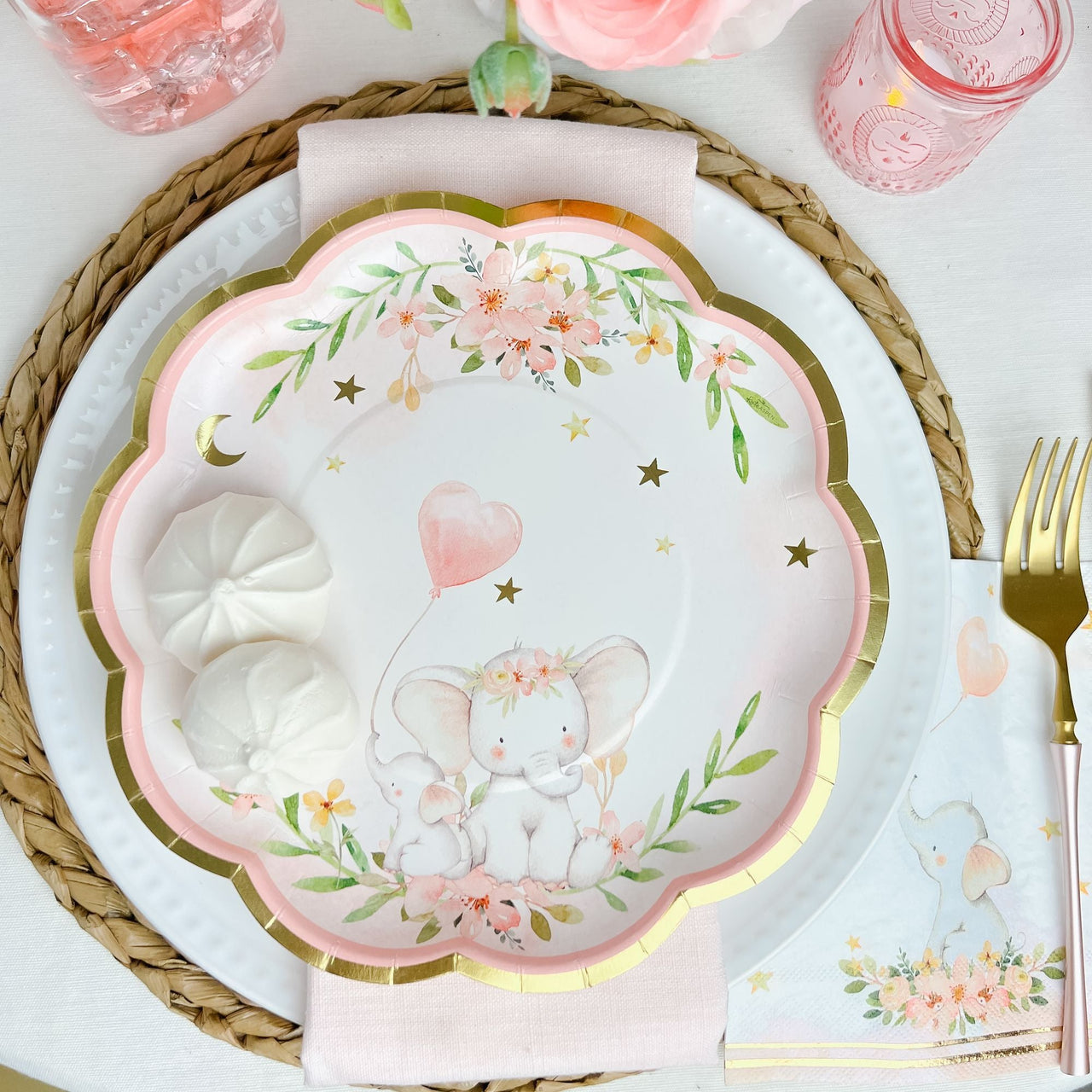 Pink Elephant Baby Shower 9 in. Premium Paper Plates (Set of 16) - Alternate Image 5 | My Wedding Favors