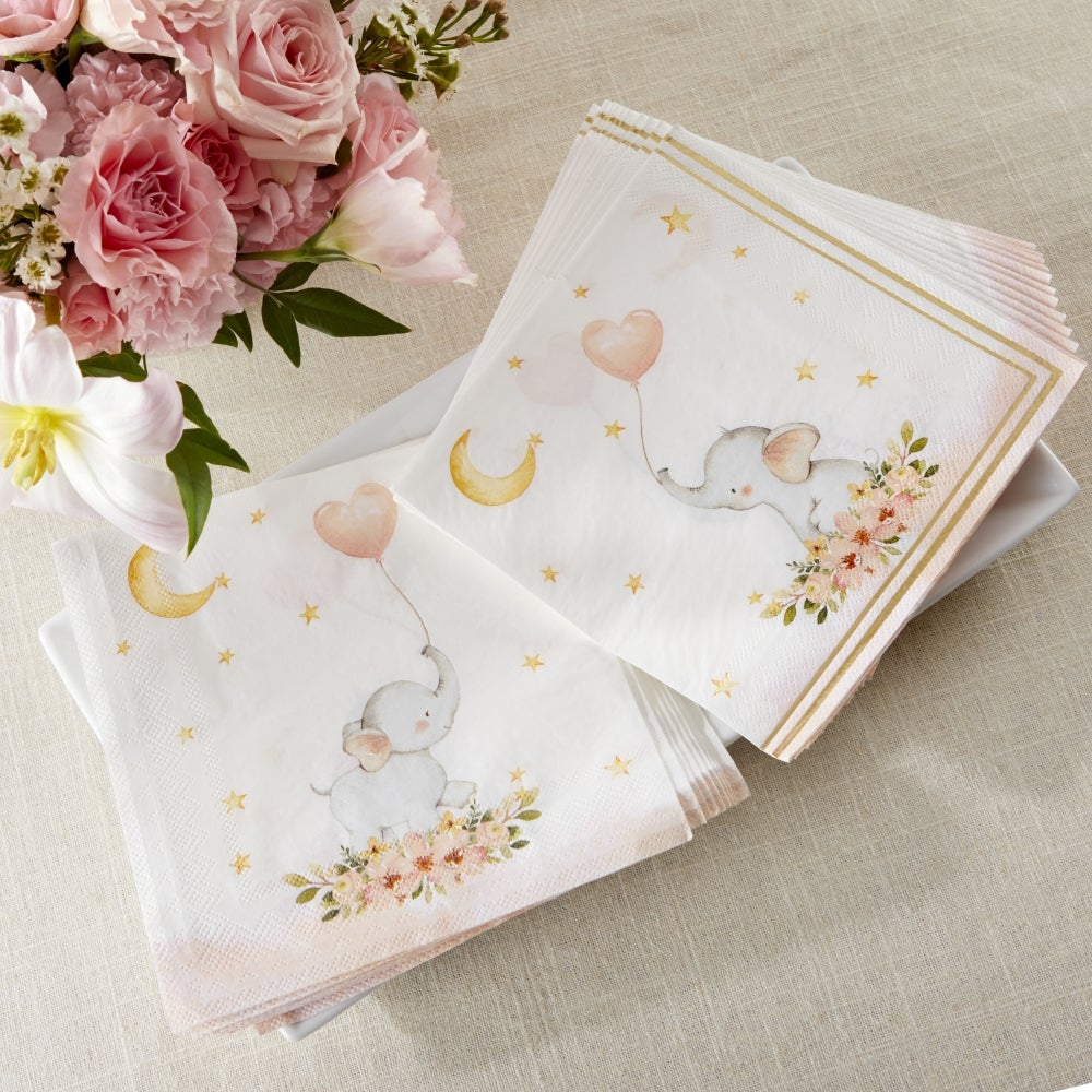 Pink Elephant Baby Shower 2 Ply Paper Napkins (Set of 30) - Main Image | My Wedding Favors