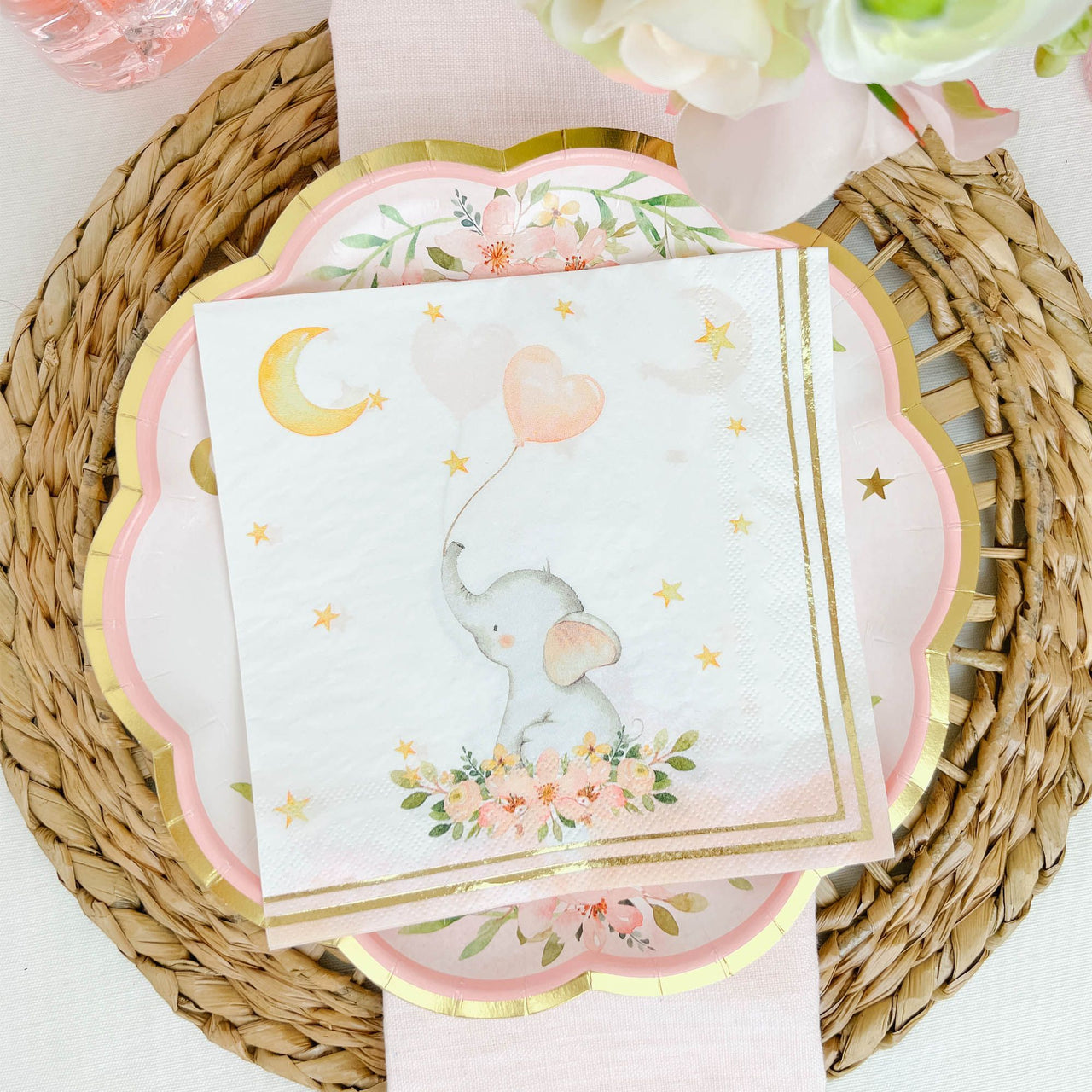 Pink Elephant Baby Shower 2 Ply Paper Napkins (Set of 30) - Alternate Image 3 | My Wedding Favors