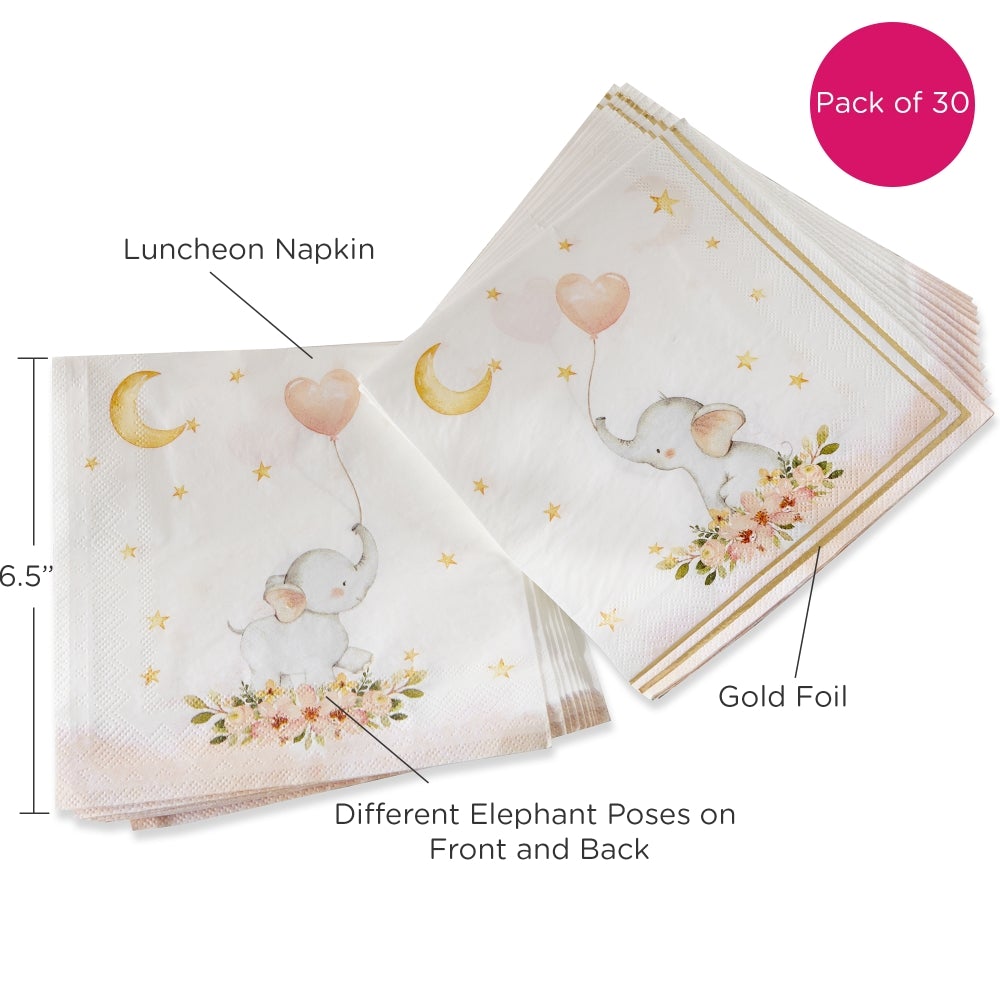 Pink Elephant Baby Shower 2 Ply Paper Napkins (Set of 30) - Alternate Image 6 | My Wedding Favors