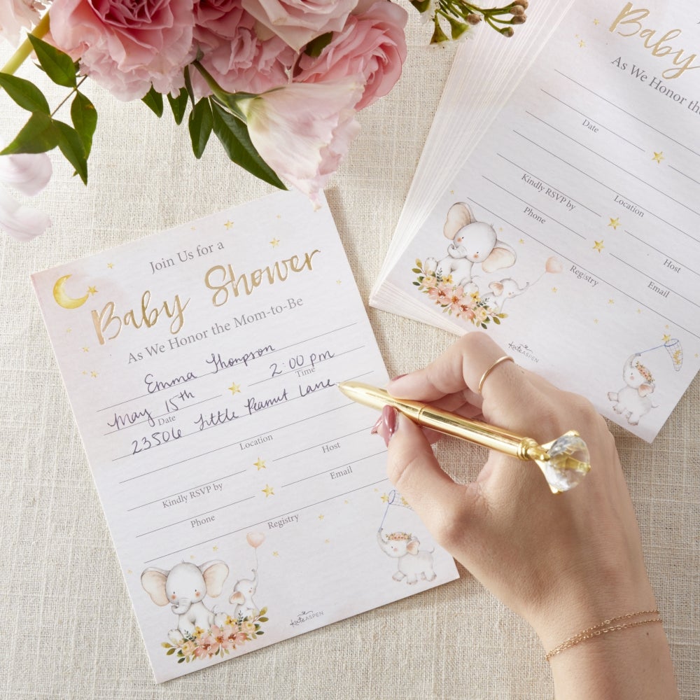 Pink Elephant Baby Shower Invitation & Thank You Card Bundle (Set of 25) - Alternate Image 2 | My Wedding Favors