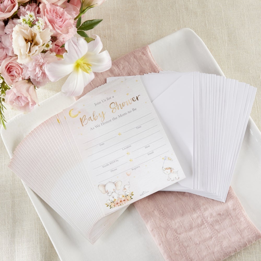 Pink Elephant Baby Shower Invitation & Thank You Card Bundle (Set of 25) - Alternate Image 7 | My Wedding Favors