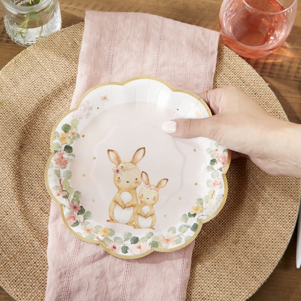 Pink Woodland Baby 7 in. Premium Paper Plates (Set of 16) - Alternate Image 2 | My Wedding Favors