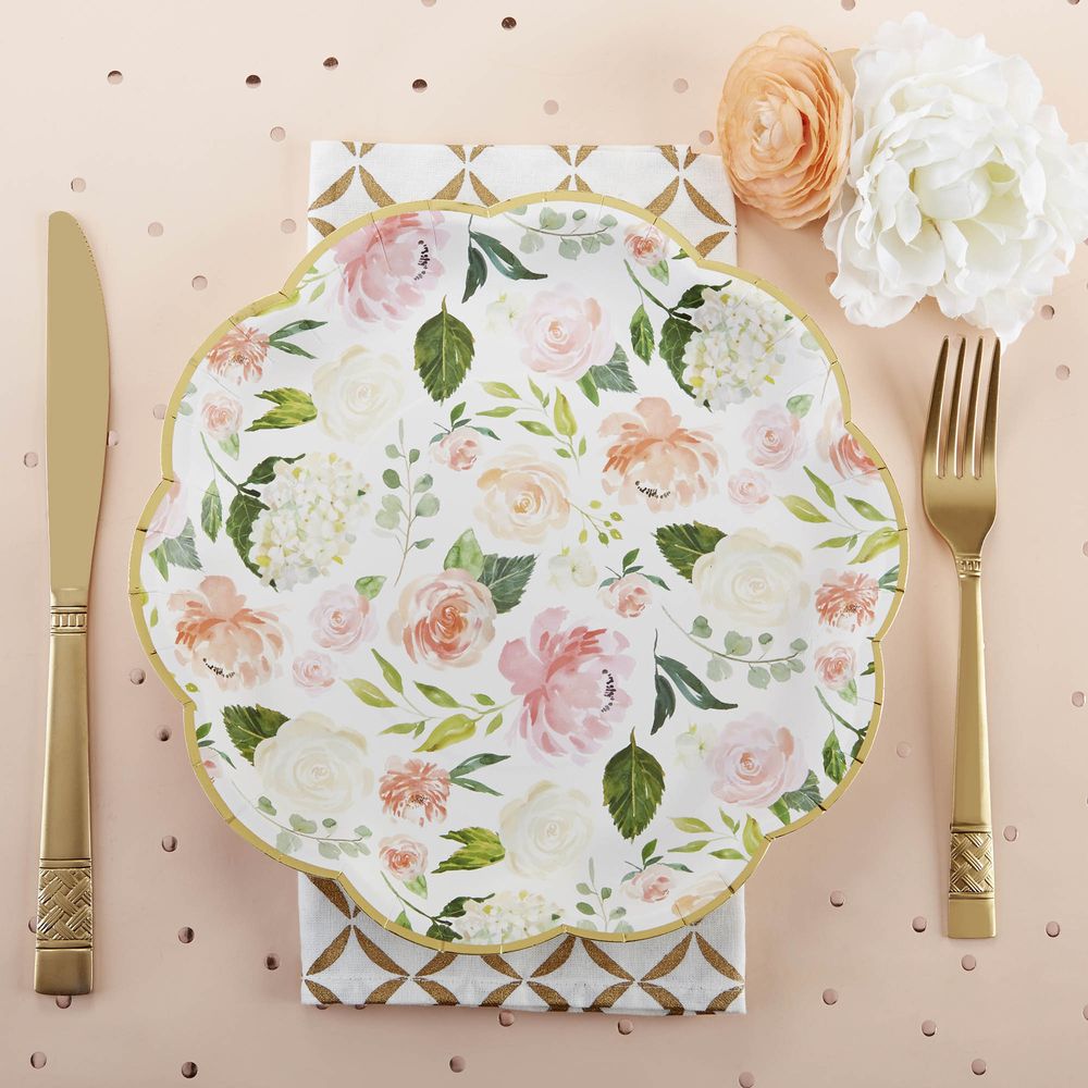 Floral 9 in. Premium Paper Plates (Set of 16) - Main Image | My Wedding Favors