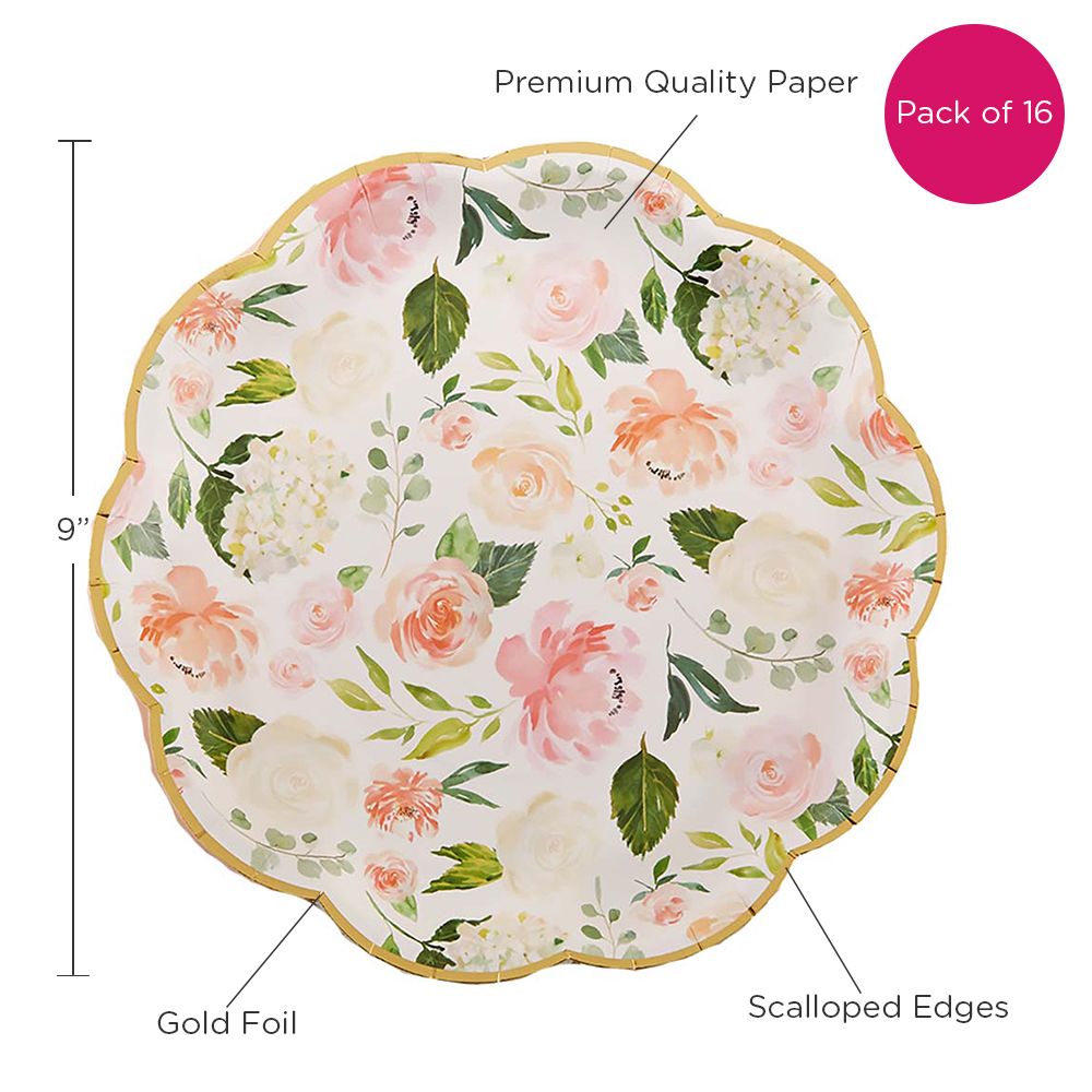 Floral 9 in. Premium Paper Plates (Set of 16) - Alternate Image 6 | My Wedding Favors