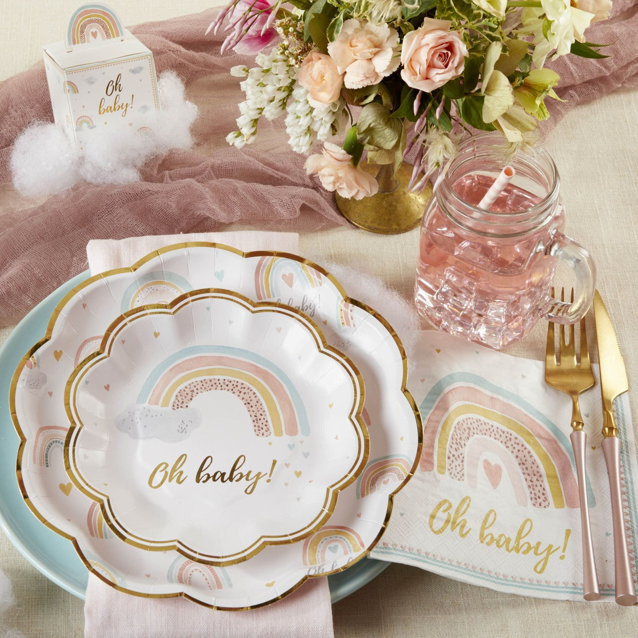 Boho Rainbow Baby 9 in. Premium Paper Plates (Set of 16) - Alternate Image 2 | My Wedding Favors