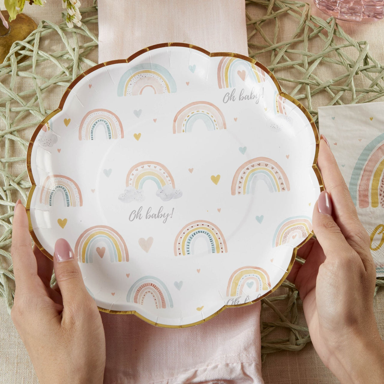 Boho Rainbow Baby 9 in. Premium Paper Plates (Set of 16) - Alternate Image 3 | My Wedding Favors
