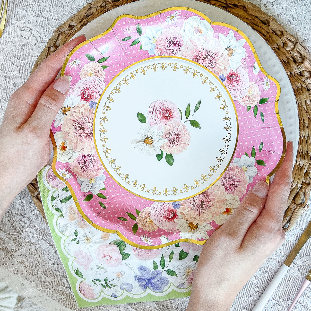 Tea Time Party 9" Premium Paper Plates - Assorted (Set of 16) - Alternate Image 2 | My Wedding Favors