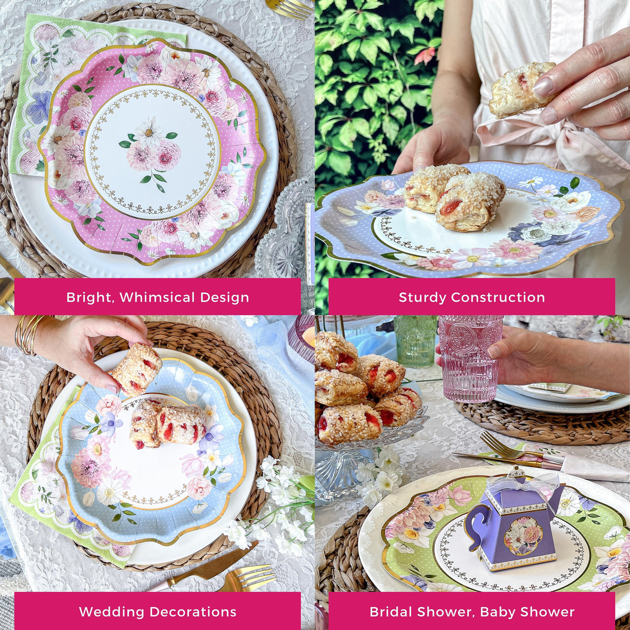 Tea Time Party 9" Premium Paper Plates - Assorted (Set of 16) - Alternate Image 5 | My Wedding Favors