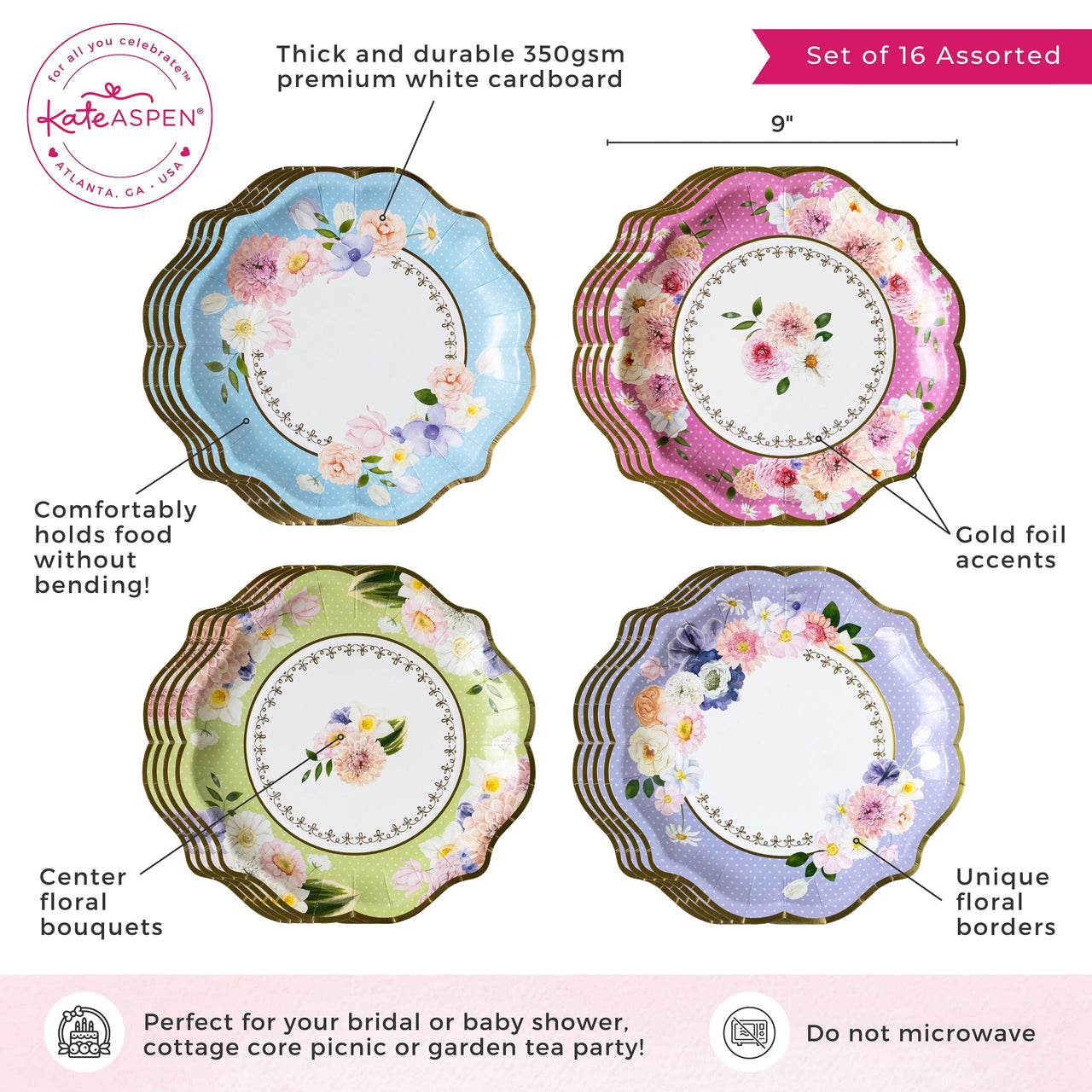 Tea Time Party 9" Premium Paper Plates - Assorted (Set of 16) - Alternate Image 6 | My Wedding Favors