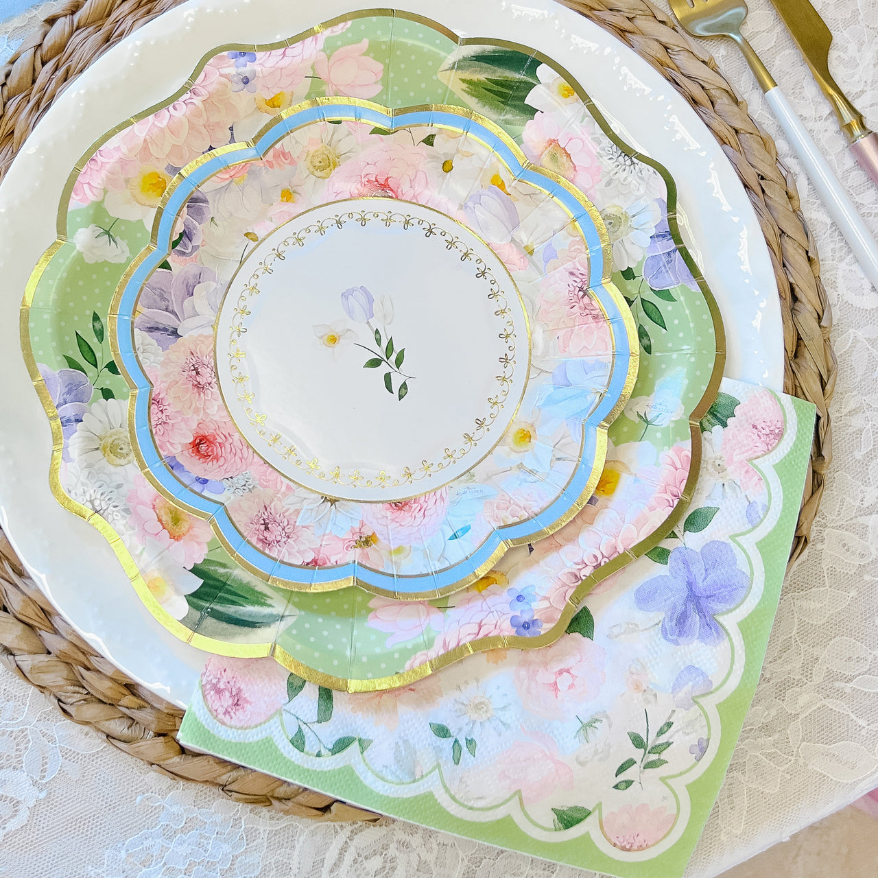 Tea Time Party 7" Premium Paper Plates - Assorted (Set of 16) - Alternate Image 2 | My Wedding Favors