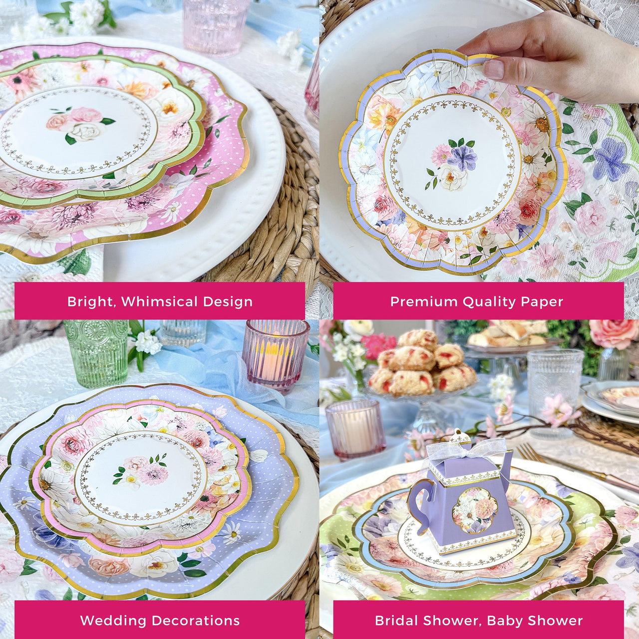 Tea Time Party 7" Premium Paper Plates - Assorted (Set of 16) - Alternate Image 5 | My Wedding Favors
