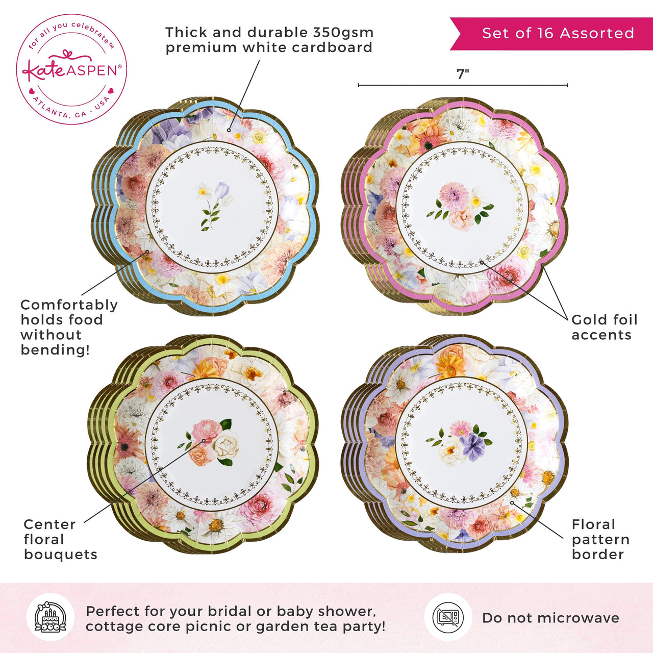 Tea Time Party 7" Premium Paper Plates - Assorted (Set of 16) - Alternate Image 6 | My Wedding Favors