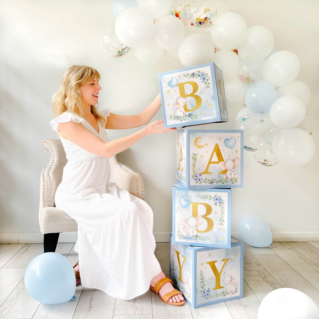 Blue Elephant Baby Shower Block Box (Set of 4) - Main Image | My Wedding Favors