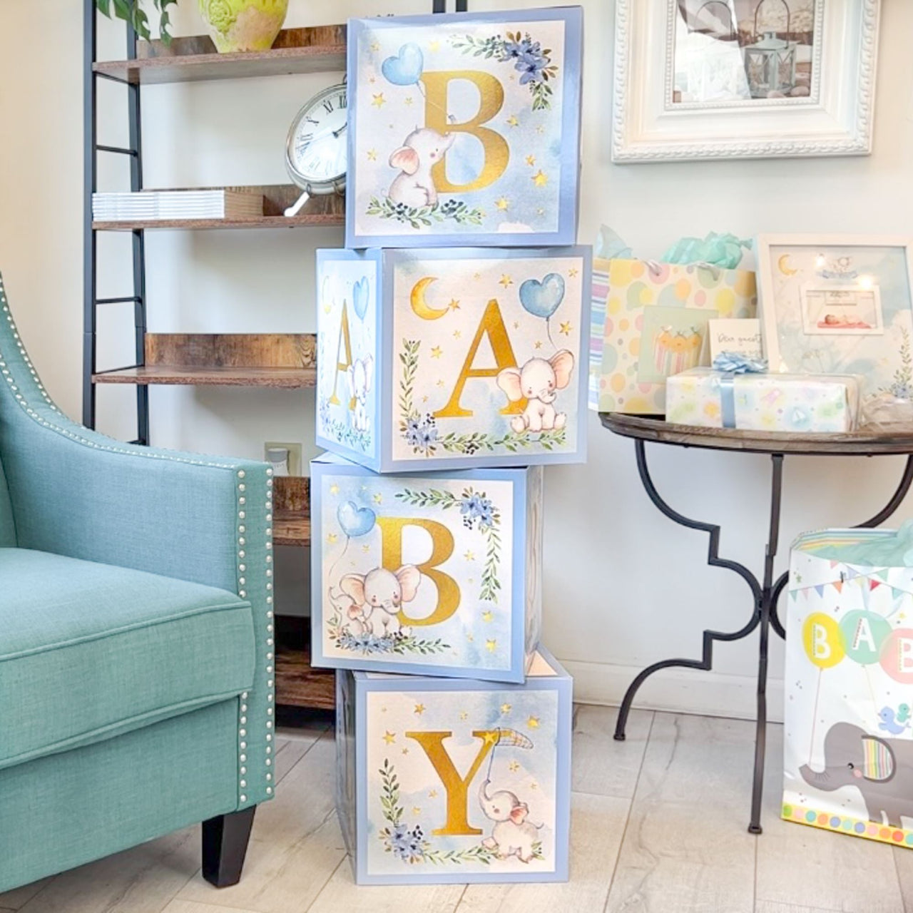 Blue Elephant Baby Shower Block Box (Set of 4) - Alternate Image 3 | My Wedding Favors