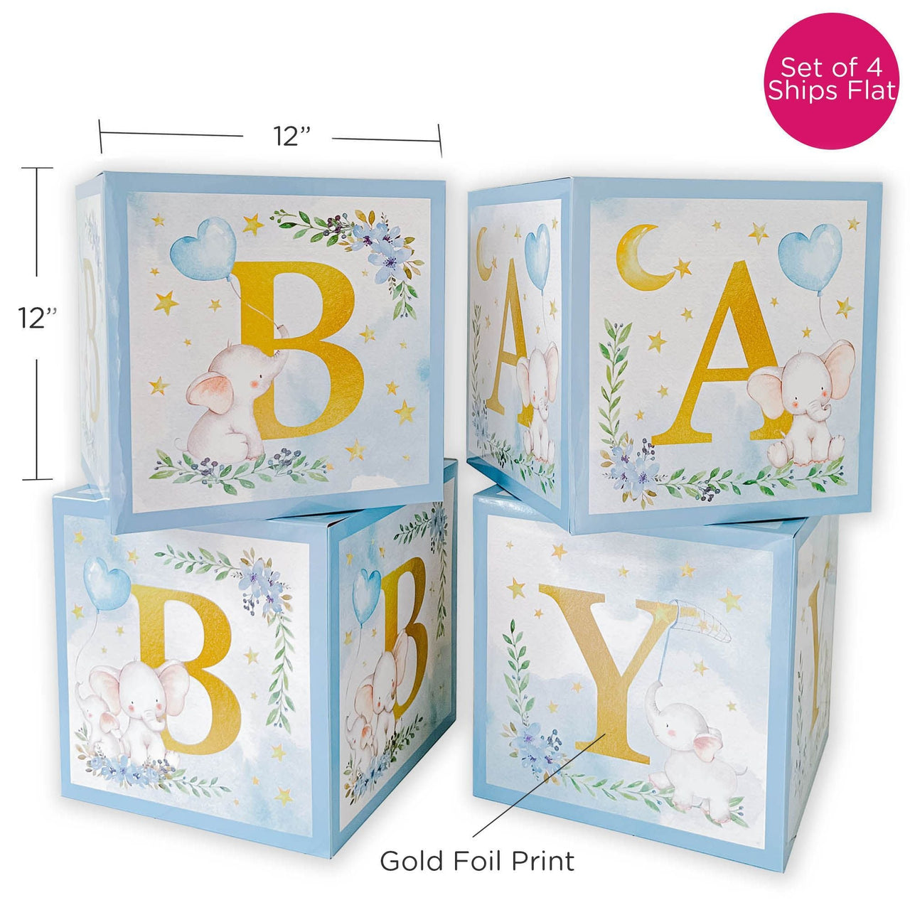 Blue Elephant Baby Shower Block Box (Set of 4) - Alternate Image 6 | My Wedding Favors