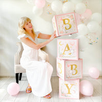 Thumbnail for Pink Elephant Baby Shower Block Box (Set of 4) - Main Image | My Wedding Favors
