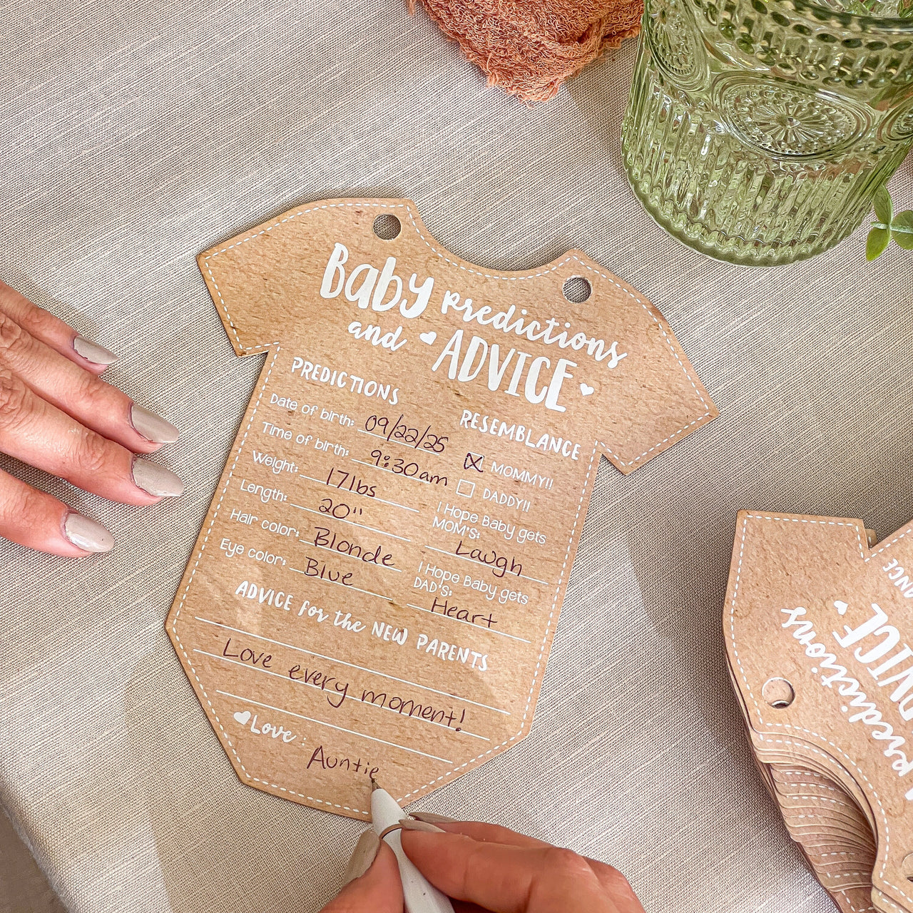 Baby Shower Prediction Advice Card Keepsake Book - Kraft Onesie Shape (Set of 50) - Alternate Image 2 | My Wedding Favors