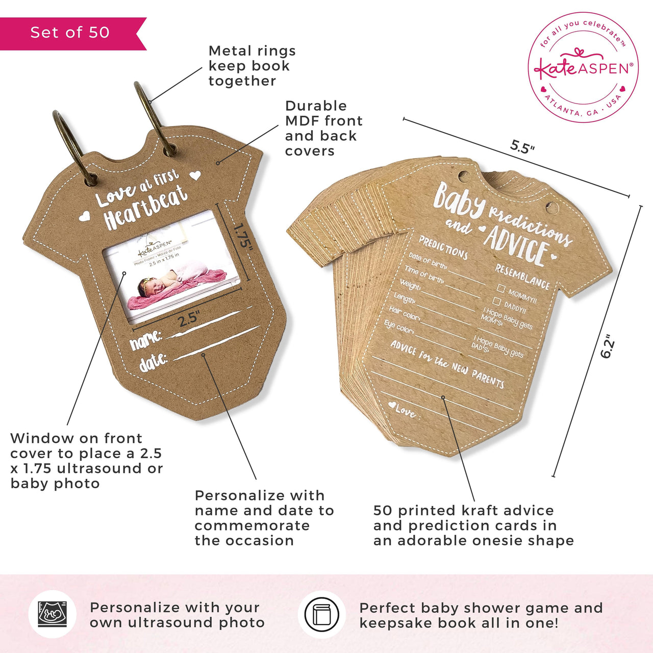 Baby Shower Prediction Advice Card Keepsake Book - Kraft Onesie Shape (Set of 50) - Alternate Image 6 | My Wedding Favors