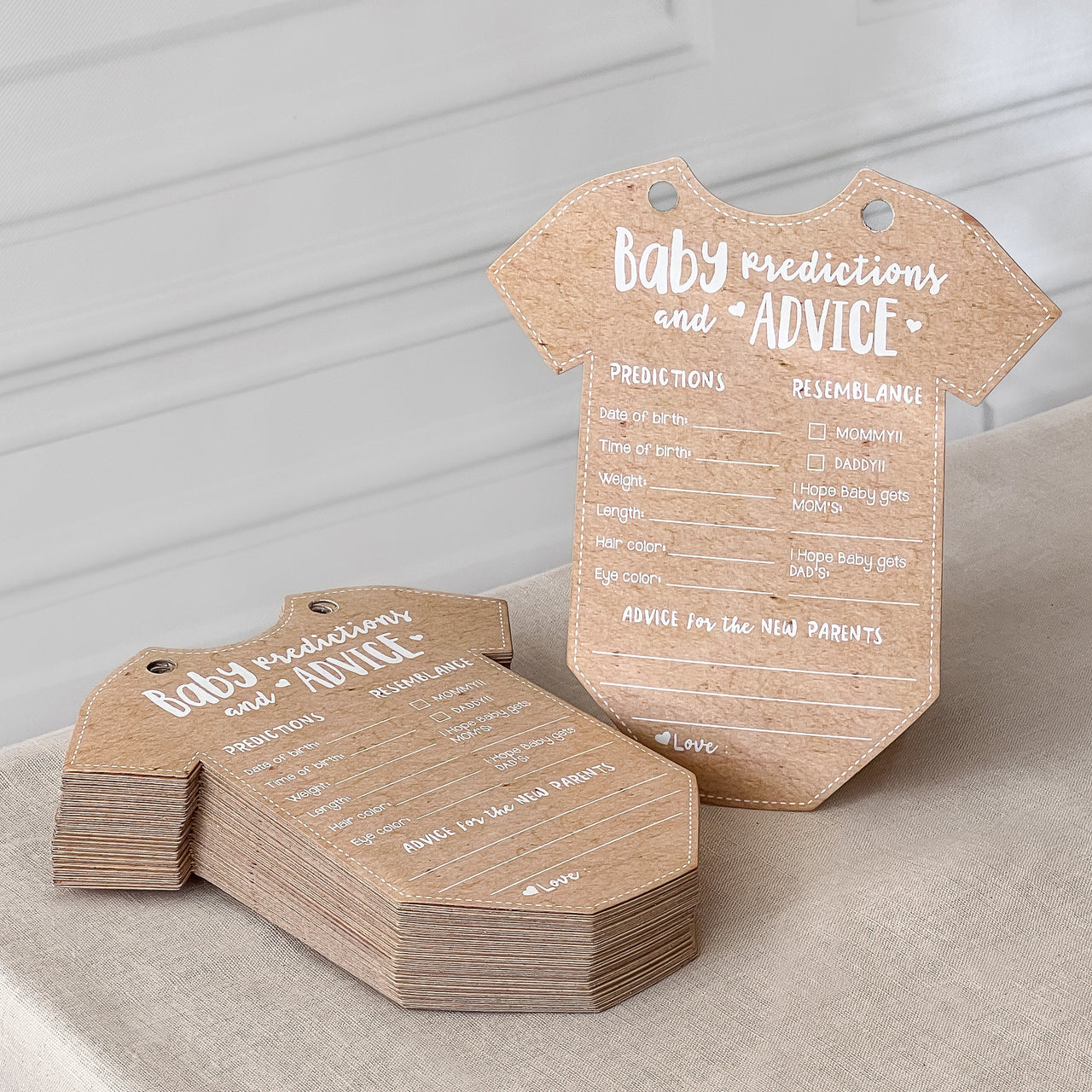 Baby Shower Prediction Advice Card Keepsake Book - Kraft Onesie Shape (Set of 50) - Alternate Image 7 | My Wedding Favors