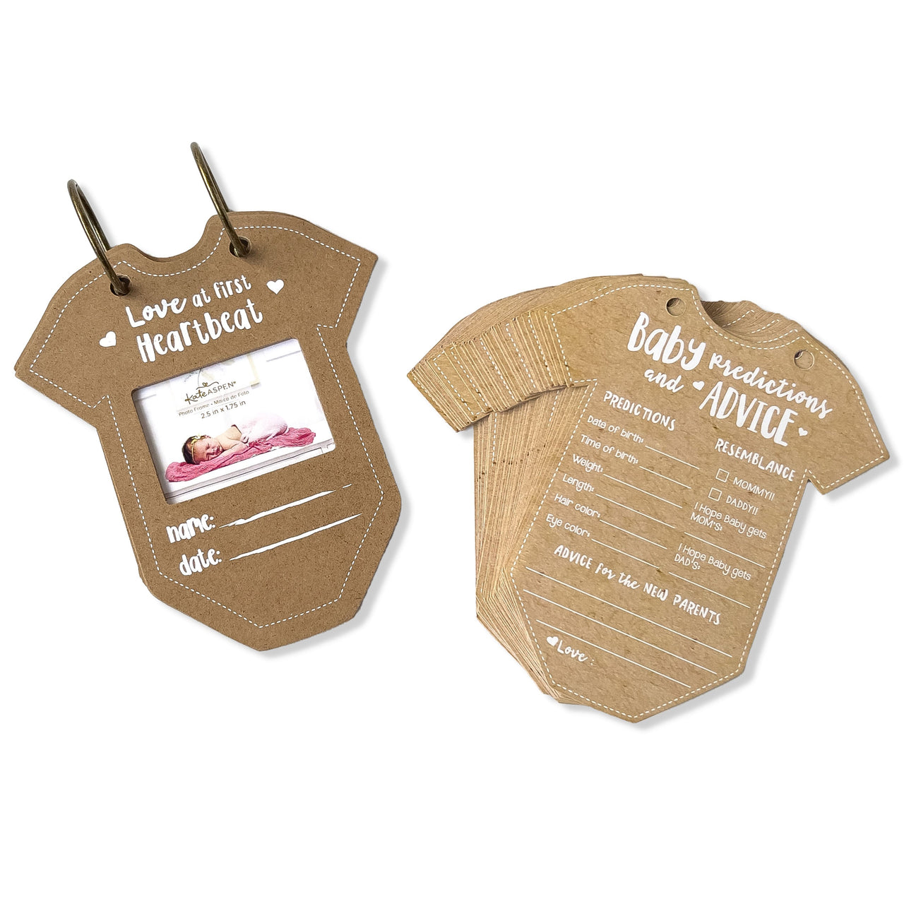 Baby Shower Prediction Advice Card Keepsake Book - Kraft Onesie Shape (Set of 50) - Alternate Image 8 | My Wedding Favors